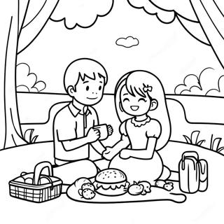 Charmerende Anime Par Pa Picnic Farvelaegningsside 101010-39477