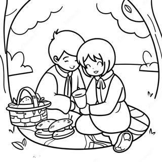 Charmerende Anime Par Pa Picnic Farvelaegningsside 101010-39480