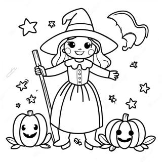 Charmerende Vintage Halloween Heks Farvelaegningsside 103430-41465