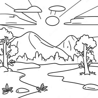 Livlig Solnedgangslandskab Farvelaegningsside 105075-42742