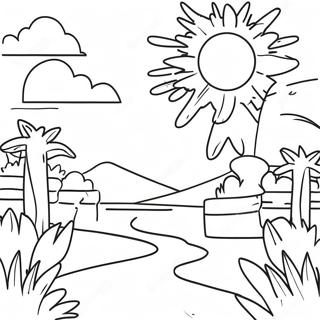 Livlig Solnedgangslandskab Farvelaegningsside 105075-42744