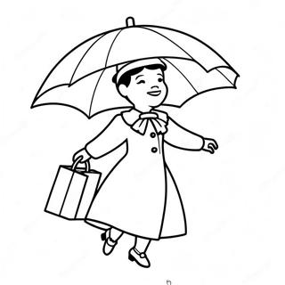 Mary Poppins Flyvende Med Paraply Farvelaegningsside 106490-43850