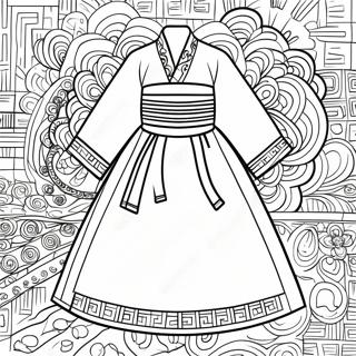 Traditionel Koreansk Hanbok Farvelaegningsside 107973-45014