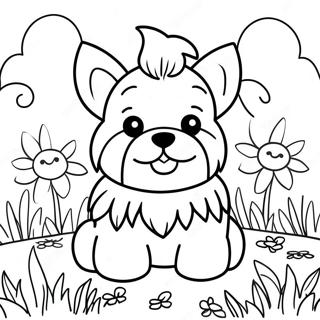 Bedarende Yorkshire Terrier I En Blomsterhave Farvelaegningsside 109800-46498