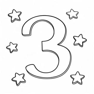Farverigt Nummer 3 Med Stjerner Farvelaegningsside 111013 47473
