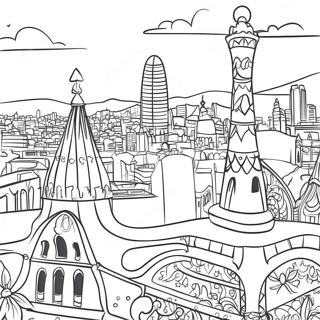 Farverig Barcelona Skyline Farvelaegningsside 111782-48063