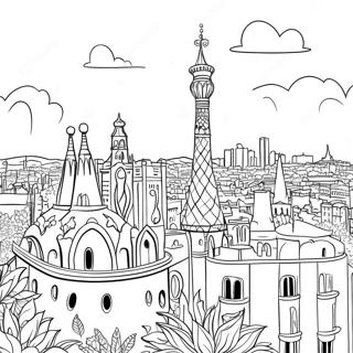 Farverig Barcelona Skyline Farvelaegningsside 111782-48064