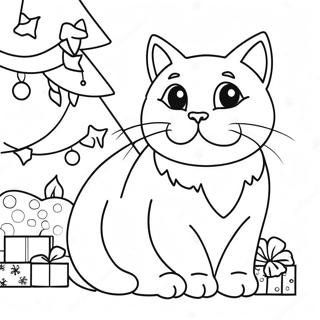 Charmerende Julekat Siddende Ved Traeet Farvelaegningsside 118912 54000