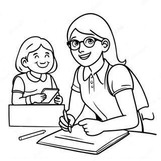 Venlig Laerer Hjaelper Elever Farvelaegningsside 119579-54512