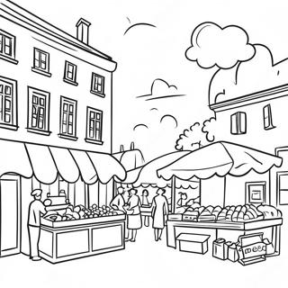 Farverig Fransk Markedsscene Farvelaegningsside 120966 55597