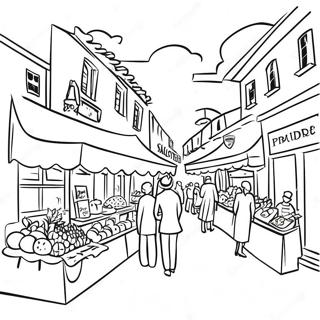 Farverig Fransk Markedsscene Farvelaegningsside 120966 55599