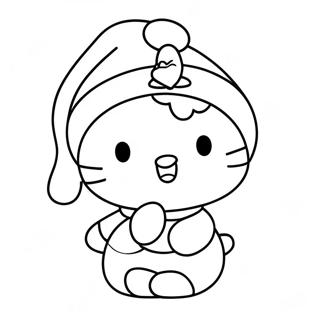Festlig Hello Kitty Med Julehat Farvelaegningsside 124123-58279