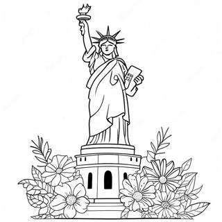 Frihedsgudinden Omgivet Af Blomster Farvelaegningsside 128326-61763