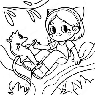 Eventyrlig Pige Med Kat I Et Trae Farvelaegningsside 131182 63981