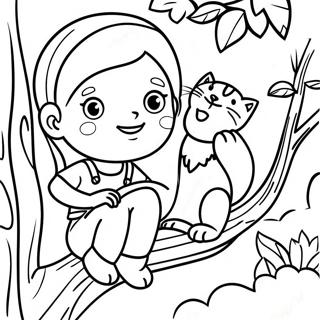 Eventyrlig Pige Med Kat I Et Trae Farvelaegningsside 131182 63982