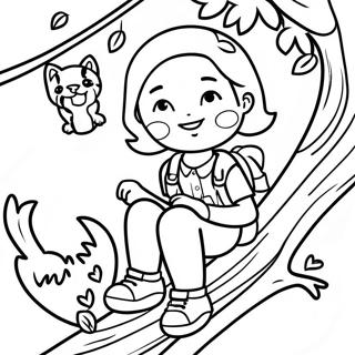 Eventyrlig Pige Med Kat I Et Trae Farvelaegningsside 131182 63984