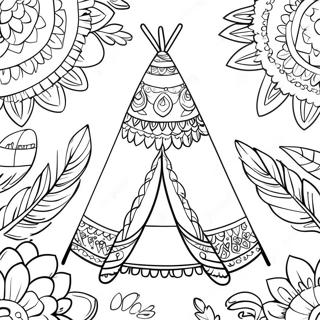 Dekoreret Teepee Med Fjer Farvelaegningsside 133700 65929