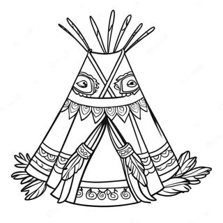 Dekoreret Teepee Med Fjer Farvelaegningsside 133700 65931