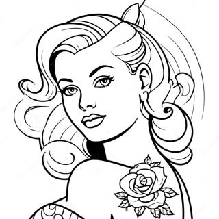 Vintage Tattoo Pin Up Farvelaegningsside 135802-67567