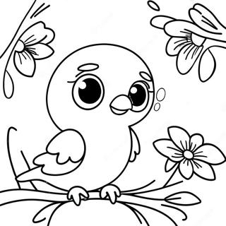 Sode Babyfugle Og Blomstrende Blomster Farvelaegningsside 136542 68152