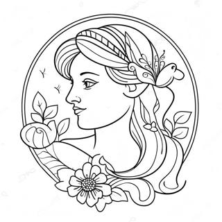 Jomfru Symbol Med Blomster Farvelaegningsside 138056 69477