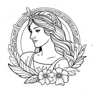 Jomfru Symbol Med Blomster Farvelaegningsside 138056 69479