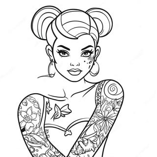Kantet Punk Disney Prinsesse Med Tatoveringer Farvelaegningsside 139666-70736