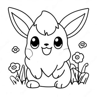 Sod Eevee Med Blomster Farvelaegningsside 14240-3106