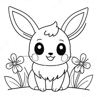 Sod Eevee Med Blomster Farvelaegningsside 14240-3107