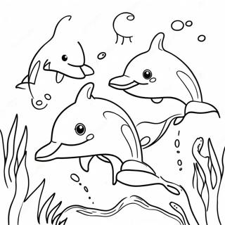 Glad Delfinfamilie Svommer Sammen Farvelaegningsside 14530 3175