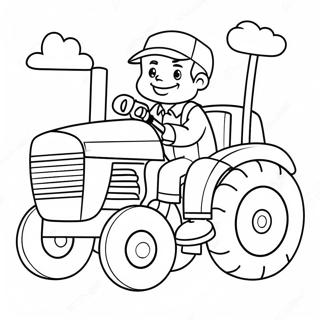 Tegneserie Traktor Med En Glad Landmand Farvelaegningsside 18162-3970