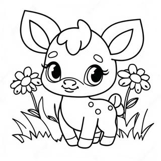 Sod Kalv Med Blomster Farvelaegningsside 18900-4128