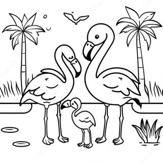 Flamingo Familie Ved Dammen Farvelaegningsside 25715 5617