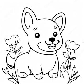 Glad Corgi Med Blomster Farvelaegningsside 30125-6557