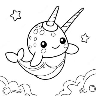 Farverig Narhval Med Stjerner Farvelaegningsside 34261-7491