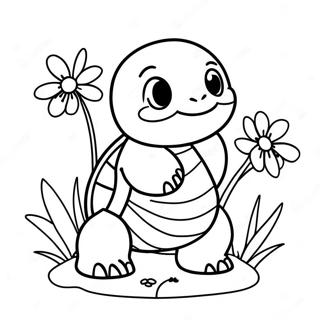 Glad Squirtle Med Blomster Farvelaegningsside 36599-7997