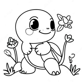 Glad Squirtle Med Blomster Farvelaegningsside 36599-7998