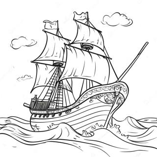 Vintage Piratskib I Stormfulde Have Farvelaegningssiden 37174-8130