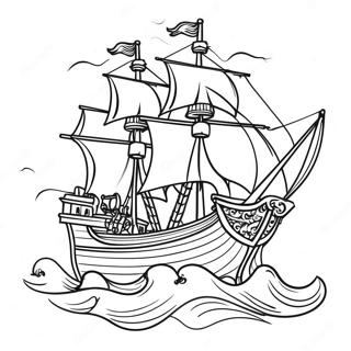 Vintage Piratskib I Stormfulde Have Farvelaegningssiden 37174-8132