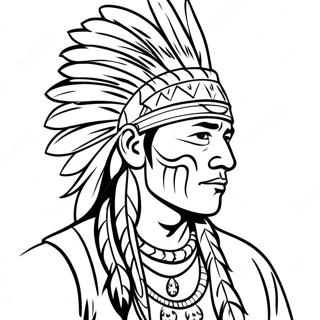 Indiansk Kriger Med Fjerprydelse Farvelaegningsside 37452-8176