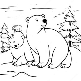 Polar Bear Familie I Et Snefyldt Landskab Farvelaegningsside 40095-8765