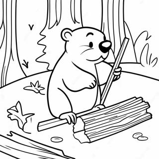 Travl Baever Arbejder Pa En Hytte Farvelaegningsside 57850-12666