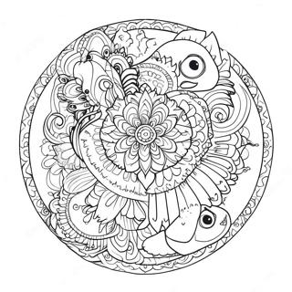 Farverig Dyremandala Farvelaegningsside 60495-13252