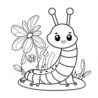 Farverig Larve Med Blomster Farvelaegningsside 61141 13439