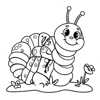 Farverig Larve Med Blomster Farvelaegningsside 61141 13440