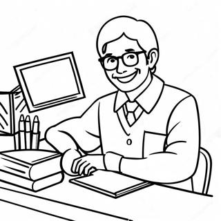 Glad Laerer Ved Skrivebordet Farvelaegningsside 62058-13678