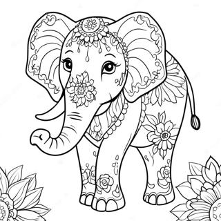 Boho Elefant Med Blomster Farvelaegningsside 62700 13857