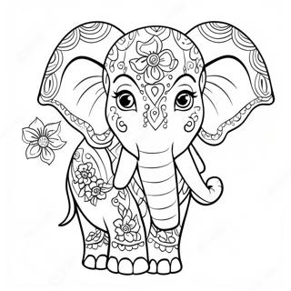 Boho Elefant Med Blomster Farvelaegningsside 62700 13860