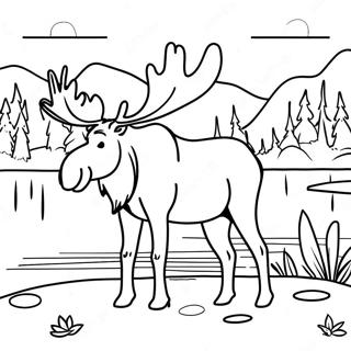 Realistisk Elg Staende Ved Soen Farvelaegningssiden 63433-14062