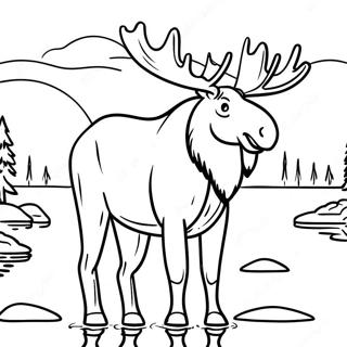 Realistisk Elg Staende Ved Soen Farvelaegningssiden 63433-14063